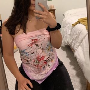 Silky floral pink scarf that can be worn as a top!